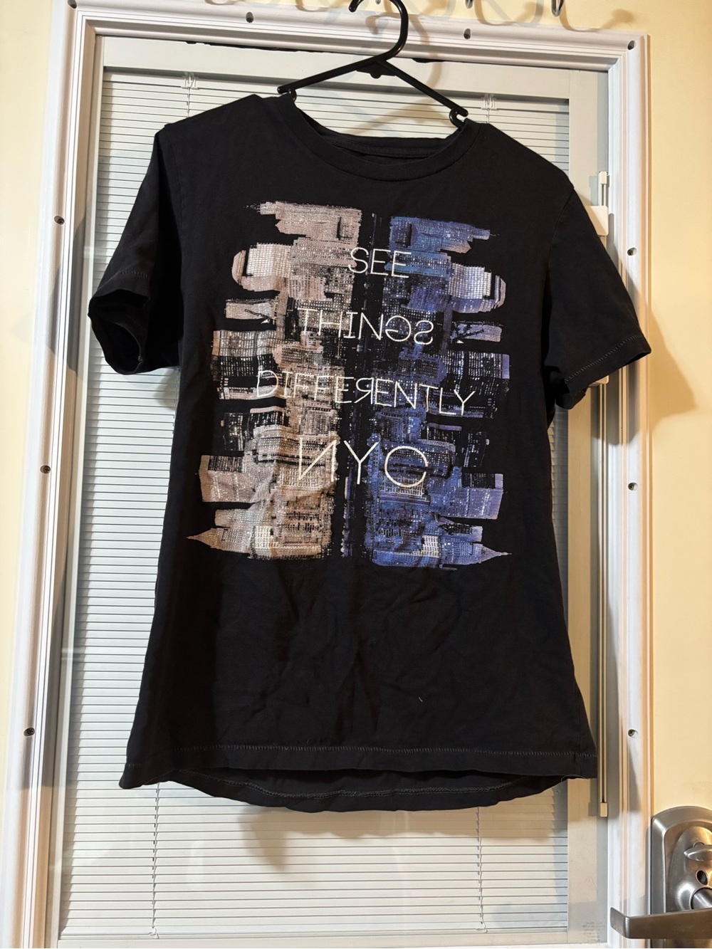 Free State Black Short Sleeve Graphic Tee with Blue and Beige Print